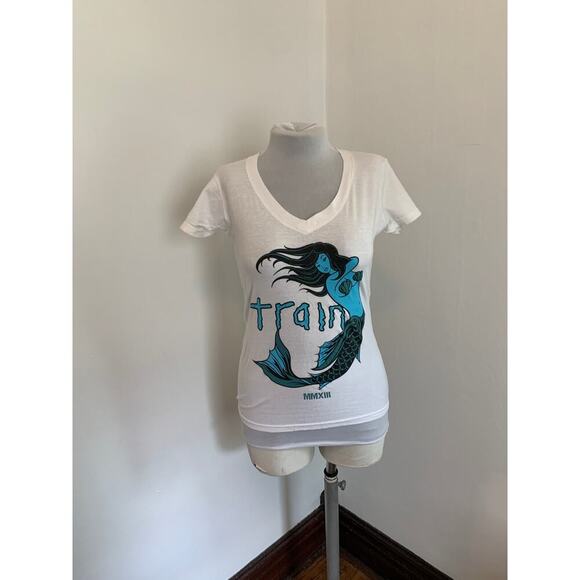 Train Concert Band Tee S White Nautical Mermaid MMXIII Graphic V Neck Small 2013 - Picture 3 of 8
